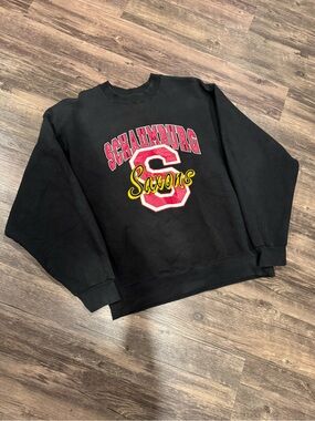 Vintage Fruit of the Loom "Schaumburg Saxons" Crewneck Sweatshirt L Faded Black